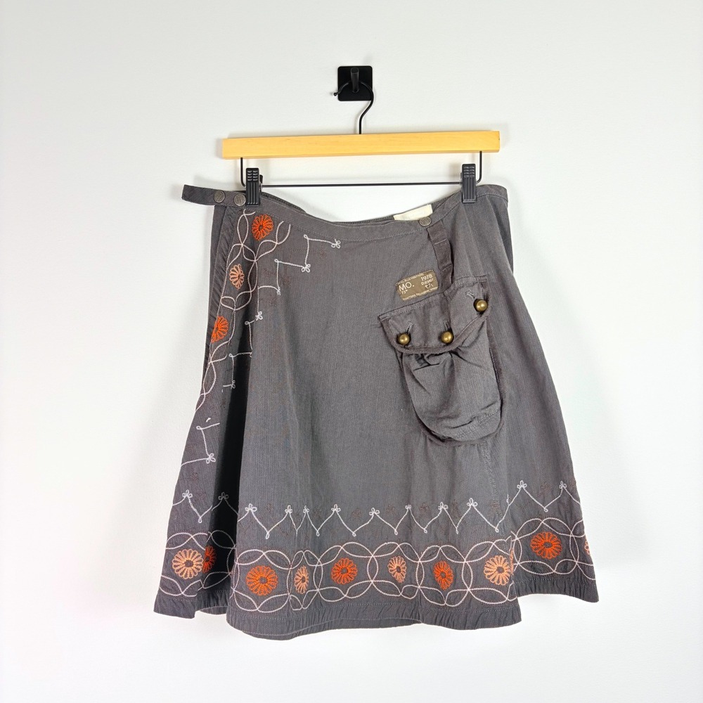 Diesel Vintage Y2K Grey Embroidered Floral 90s Utility Cargo Mini Skirt Size 28 - Picture 2 of 8